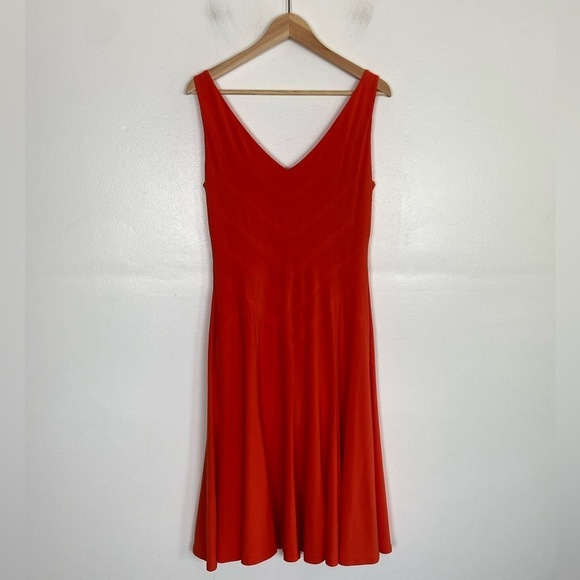 Lauren Ralph Lauren Knit Midi Dress Size 8 Orange Fit & Flare Sleeveless V-Neck - Picture 4 of 11